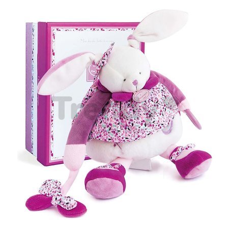 Plyšový zajačik Activity Doll Lapin Cerise Doudou et Compagnie so zrkadielkom a hrkálkou ružový 30 cm v darčekovom balení od 0 mes