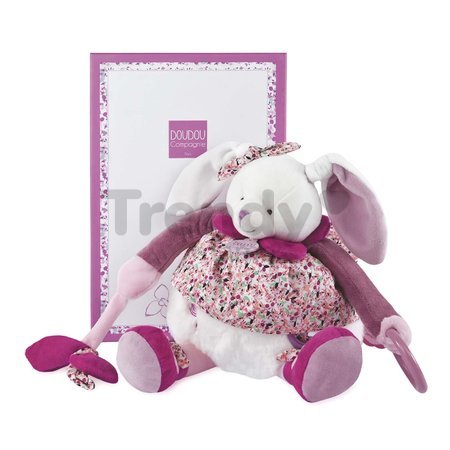 Plyšový zajačik Activity Doll Lapin Cerise Doudou et Compagnie so zrkadielkom a hrkálkou ružový 30 cm v darčekovom balení od 0 mes