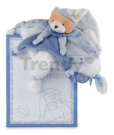 Plyšový medvedík na maznanie Petit Chou Doudou et Compagnie modrý 27 cm v darčekovom balení od 0 mes