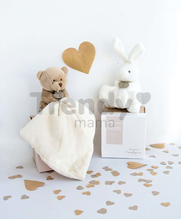 Plyšový zajačik na maznanie Bunny Flower Box Doudou et Compagnie biely 10 cm v darčekovom balení od 0 mes