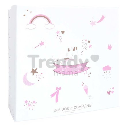 Plyšový jednorožec na maznanie Unicorn Lucie la Licorne Doudou et Compagnie biely 25 cm v darčekovom balení od 0 mes