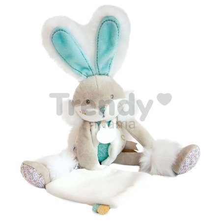 Plyšový zajačik Bunny Almond Lapin de Sucre Doudou et Compagnie tyrkysový 31 cm v darčekovom balení od 0 mes
