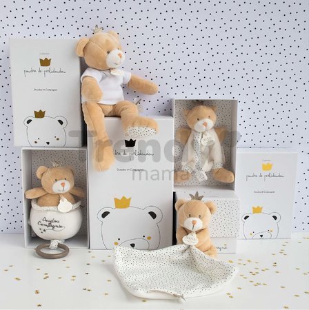 Plyšový medvedík s klipom na cumlík Bear Little King Perlidoudou Doudou et Compagnie hnedý v darčekovom balení 15 cm od 0 mes