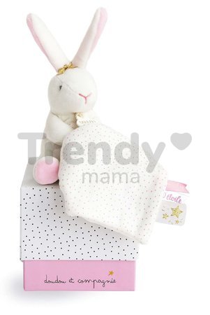 Plyšový zajačik na maznanie Bunny Star Perlidoudou Doudou et Compagnie ružový 10 cm v darčekovom balení od 0 mes