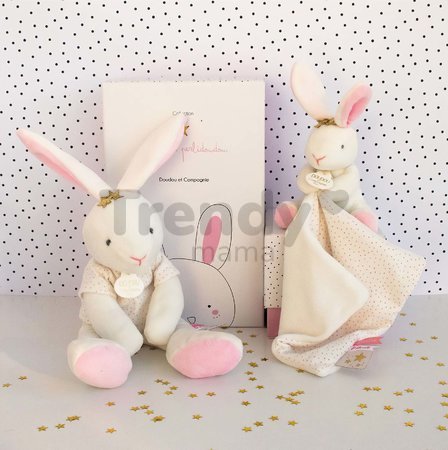 Plyšový zajačik na maznanie Bunny Star Perlidoudou Doudou et Compagnie ružový 10 cm v darčekovom balení od 0 mes