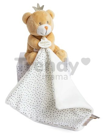 Plyšový medvedík na maznanie Bear Little King Perlidoudou Doudou et Compagnie hnedý 10 cm v darčekovom balení od 0 mes