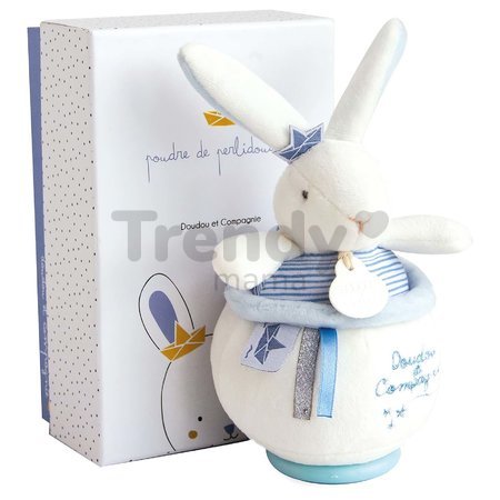 Plyšový zajačik s melódiou Bunny Sailor Music Box Perlidoudou Doudou et Compagnie modrý 14 cm v darčekovom balení od 0 mes