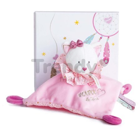 Plyšová mačička na maznanie Attrape-Rêves Doudou et Compagnie ružová 20 cm v darčekovom balení od 0 mes