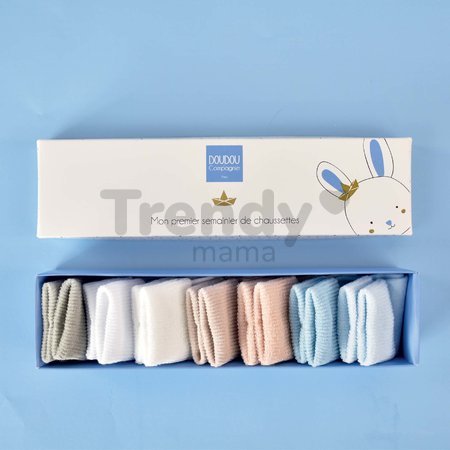 Ponožky pre bábätko Weekly Socks Doudou et Compagnie béžovo-modré 7 párov od 0-6 mes