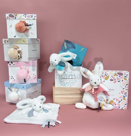 Plyšový zajačik Bunny Happy Glossy Doudou et Compagnie biely 25 cm v darčekovom balení od 0 mes