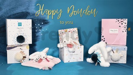 Plyšový zajačik Bunny Happy Boho Doudou et Compagnie biely 25 cm v darčekovom balení od 0 mes