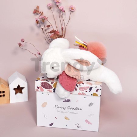 Plyšový zajačik Bunny Happy Boho Doudou et Compagnie biely 25 cm v darčekovom balení od 0 mes