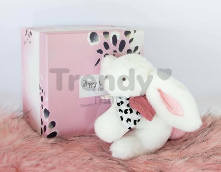 Plyšový zajačik Happy Blush Doudou et Compagnie biely 25 cm v darčekovom balení od 0 mes