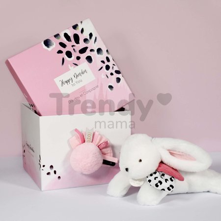 Plyšový zajačik Happy Blush Doudou et Compagnie biely 25 cm v darčekovom balení od 0 mes