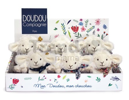 Plyšová ovečka Lamb Scrunchie Doudou et Compagnie biela so vzorovanou šatkou 12 cm rôzne druhy od 0 mes