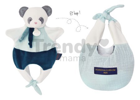 Plyšová panda na bábkové divadlo Doudou Amusette 3v1 Doudou et Compagnie modrá 30 cm od 0 mes