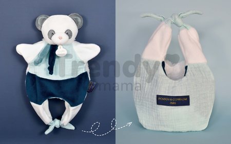 Plyšová panda na bábkové divadlo Doudou Amusette 3v1 Doudou et Compagnie modrá 30 cm od 0 mes