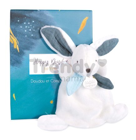 Plyšový zajačik na maznanie Happy Pop Doudou et Compagnie biely 17 cm v darčekovom balení od 0 mes