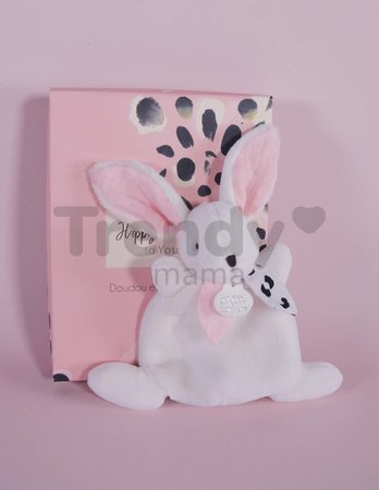 Plyšový zajačik na maznanie Happy Blush Doudou et Compagnie biely 17 cm v darčekovom balení od 0 mes