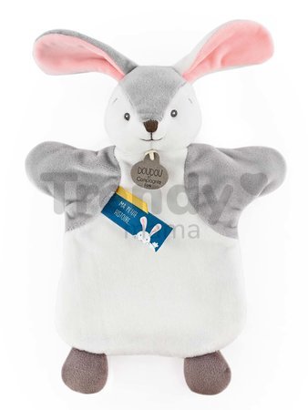 Plyšový zajačik na bábkové divadlo Bunny Doudou et Compagnie sivo-biely 25 cm od 0 mes