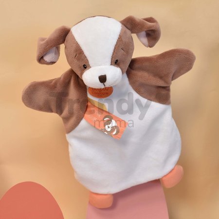 Plyšový psík na bábkové divadlo Puppy Doudou et Compagnie bielo-hnedý 25 cm od 0 mes
