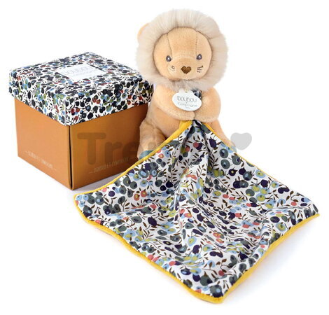 Plüss oroszlán kendővel dédelgetéshez Lion Plush with Comforter Boh'aime Doudou et Compagnie ajándékcsomagolásban sárga 12 cm 0 hó-tól