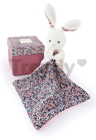 Plüss nyuszi kendővel dédelgetéshez Bunny Plush with Comforter Boh'aime Doudou et Compagnie ajándékcsomagolásban rózsaszín 12 cm 0 hó-tól