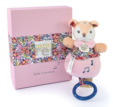 Plyšový jelenček s melódiou Music Box Boh'aime Doudou et Compagnie ružový 14 cm v darčekovom balení od 0 mes