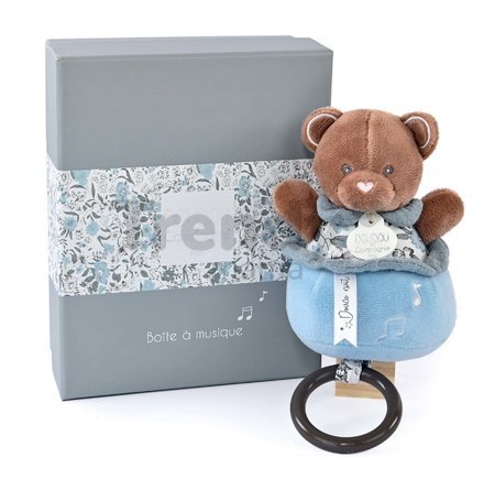 Plyšový medvedík s melódiou Music Box Boh'aime Doudou et Compagnie modrý 14 cm v darčekovom balení od 0 mes