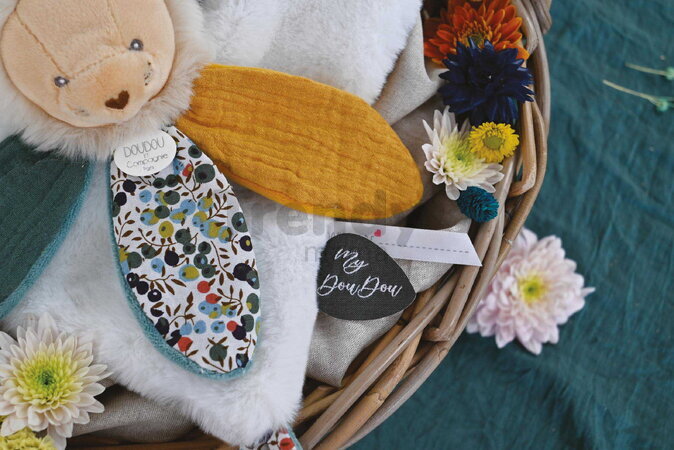 Plüss oroszlán dédelgetéshez Lion Doudou Petal Boh'aime Doudou et Compagnie sárga 27 cm ajándékcsomagolásban 0 hó-tól