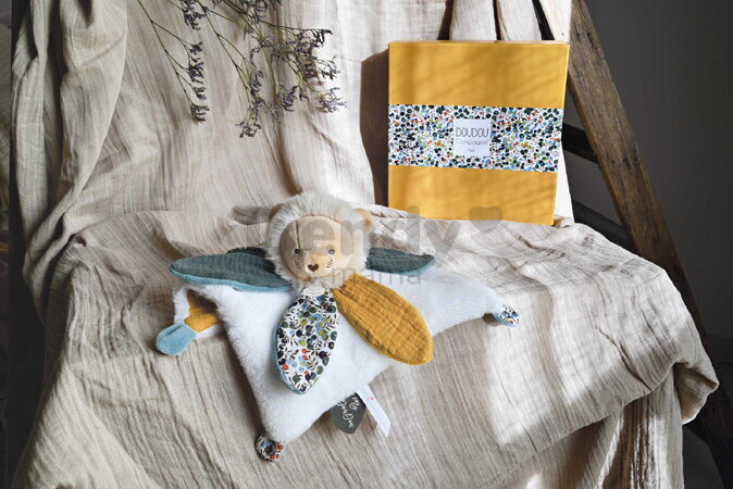 Plüss oroszlán dédelgetéshez Lion Doudou Petal Boh'aime Doudou et Compagnie sárga 27 cm ajándékcsomagolásban 0 hó-tól