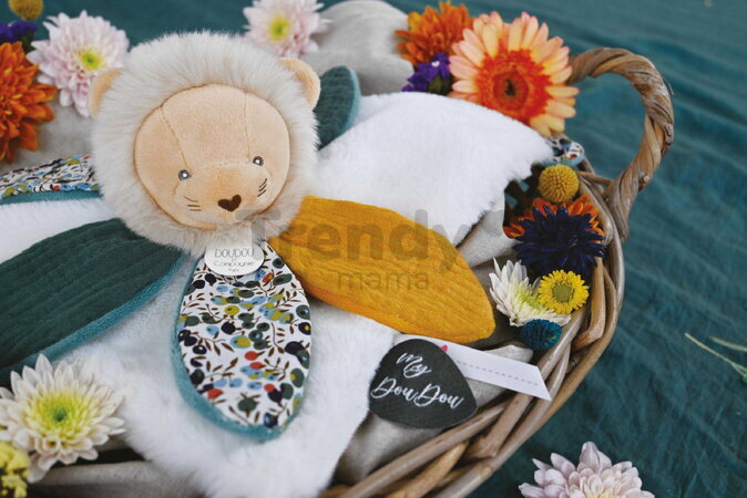 Plüss oroszlán dédelgetéshez Lion Doudou Petal Boh'aime Doudou et Compagnie sárga 27 cm ajándékcsomagolásban 0 hó-tól