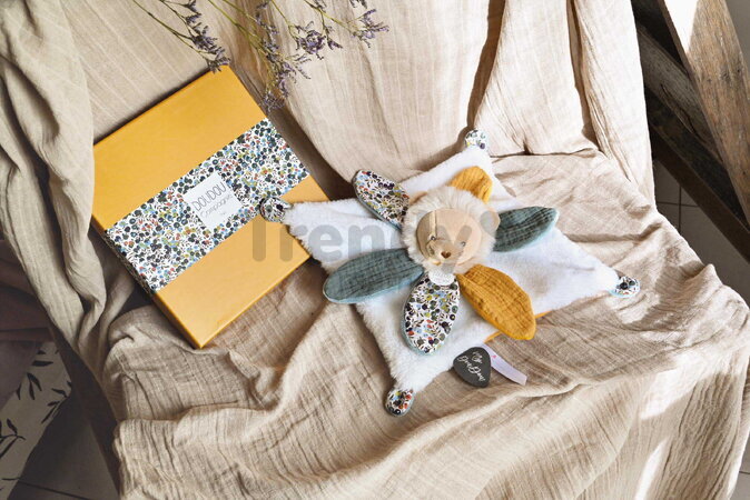 Plüss oroszlán dédelgetéshez Lion Doudou Petal Boh'aime Doudou et Compagnie sárga 27 cm ajándékcsomagolásban 0 hó-tól