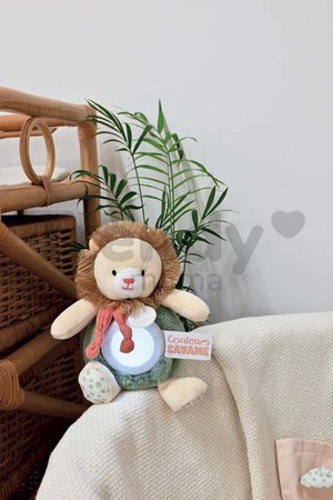 Plyšový lev s nočným svetlom Nightlight Couleurs Savane Doudou et Compagnie zelený 15 cm od 0 mes