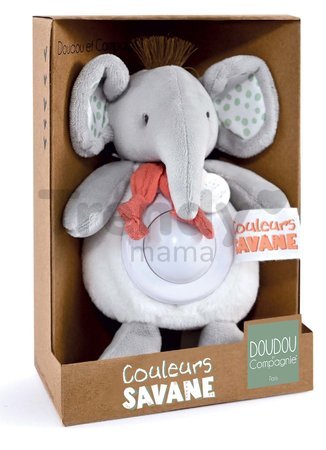 Plyšový sloník s nočným svetlom Nightlight Couleurs Savane Doudou et Compagnie sivý 15 cm od 0 mes