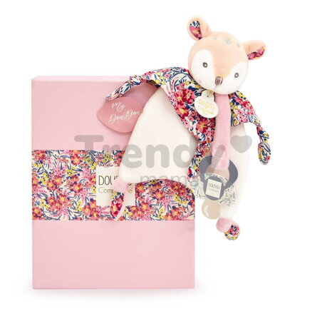 Plyšový jelenček s klipom na cumlík Dummy Holder Deer Boh'aime Doudou et Compagnie v darčekovom balení ružový 20 cm od 0 mes DC4220