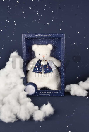 Plyšový medvedík svietiaci v tme Moonlight Collection Doudou et Compagnie v darčekovom balení biely 26 cm od 0 mes