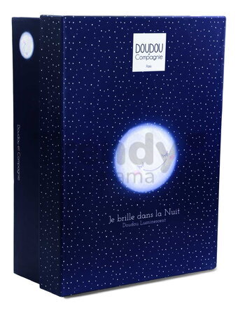 Plyšový medvedík s melódiou svietiaci v tme Moonlight Collection Music Box Doudou et Compagnie v darčekovom balení biely 17 cm od 0 mes