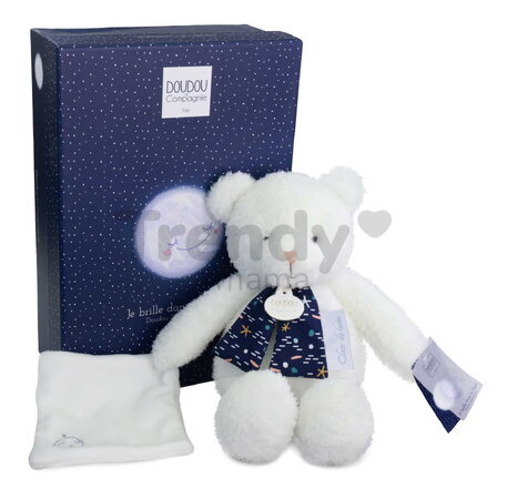 Plyšový macko svietiaci v tme Moonlight Collection Plush Doudou et Compagnie v darčekovom balení biely 28 cm od 0 mes