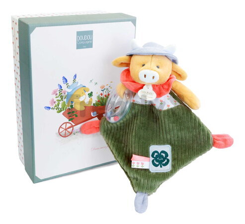 Plyšová kravička s hrkálkou Aneth the Cow In my Garden Rattle Doudou et Compagnie v darčekovom balení 21 cm od 0 mes DC4321