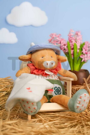 Plyšová kravička s handričkou na maznanie Aneth the Cow In my Garden Pantin with a Comforter Doudou et Compagnie v darčekovom balení 28 cm od 0 mes DC