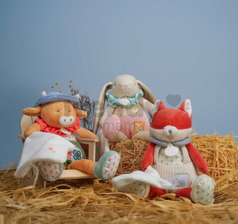 Plyšová kravička s handričkou na maznanie Aneth the Cow In my Garden Pantin with a Comforter Doudou et Compagnie v darčekovom balení 28 cm od 0 mes DC