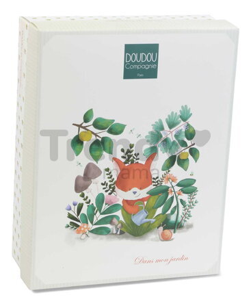 Plyšová líška s hrkálkou Romarin the Fox In my Garden Rattle Doudou et Compagnie v darčekovom balení 21 cm od 0 mes DC4326