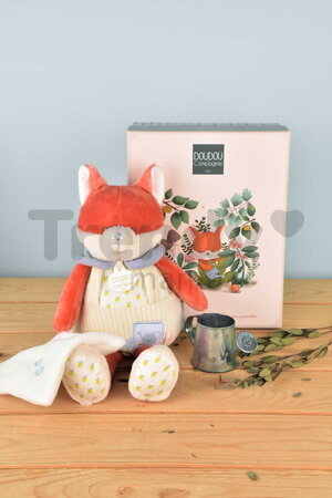 Plyšová líška s handričkou na maznanie Romarin the Fox In my Garden Pantin with a Comforter Doudou et Compagnie v darčekovom balení 28 cm od 0 mes DC4