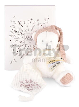 Plyšový medvedík s klipom na cumlík Doudou 25 Years Dummy Holder Pink Doudou et Compagnie narodeninová edícia ružový 20 cm od 0 mes