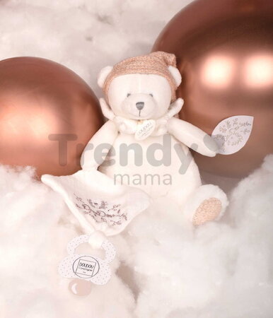 Plyšový medvedík s klipom na cumlík Doudou 25 Years Dummy Holder Pink Doudou et Compagnie narodeninová edícia ružový 20 cm od 0 mes