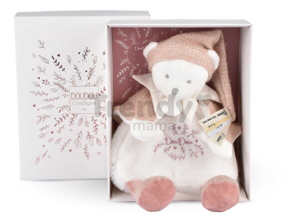 Plyšový medvedík na maznanie Doudou 25 Years Doudou Cape Pink Doudou et Compagnie v darčekovom balení ružový 25 cm od 0 mes