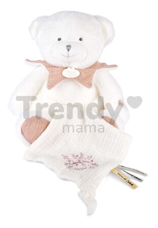 Plyšový medvedík s handričkou na maznanie Doudou 25 Years Puppet with Handkerchief Pink Doudou et Compagnie v darčekovom balení ružový 30 cm od 0 mes