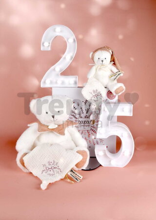 Plyšový medvedík s klipom na cumlík Doudou 25 Years Dummy Holder Pink Doudou et Compagnie narodeninová edícia ružový 20 cm od 0 mes