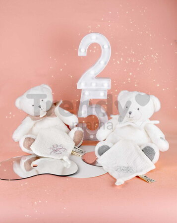 Plyšový medvedík s handričkou na maznanie Doudou 25 Years Puppet with Handkerchief Grey Doudou et Compagnie v darčekovom balení sivý 30 cm od 0 mes